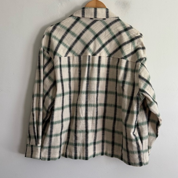 Zara || Plaid Overshirt Shacket Oversized Cream Green S - Picture 8 of 9